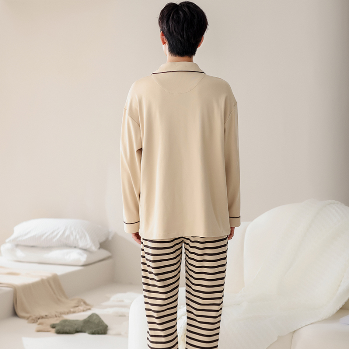 91家纺网 家纺一手货源 找家纺 洛兰沙 春秋季纯棉开衫长袖可外穿家居服睡衣 711男