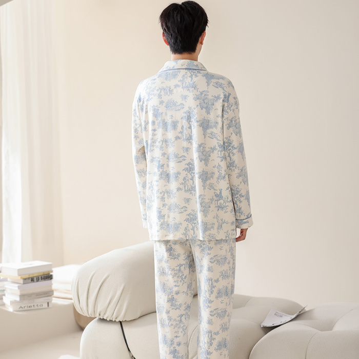 91家纺网 家纺一手货源 找家纺 洛兰沙 春秋季纯棉开衫长袖可外穿家居服睡衣 712男