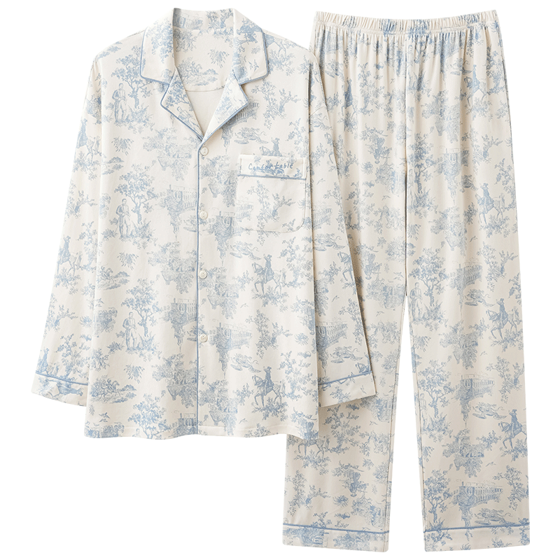 91家纺网 家纺一手货源 找家纺 洛兰沙 春秋季纯棉开衫长袖可外穿家居服睡衣 712男