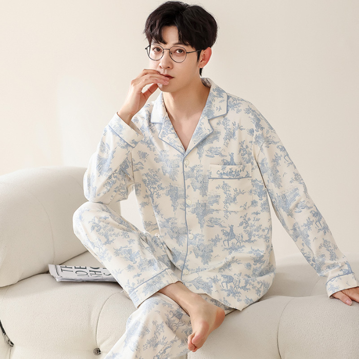 91家纺网 家纺一手货源 找家纺 洛兰沙 春秋季纯棉开衫长袖可外穿家居服睡衣 712男