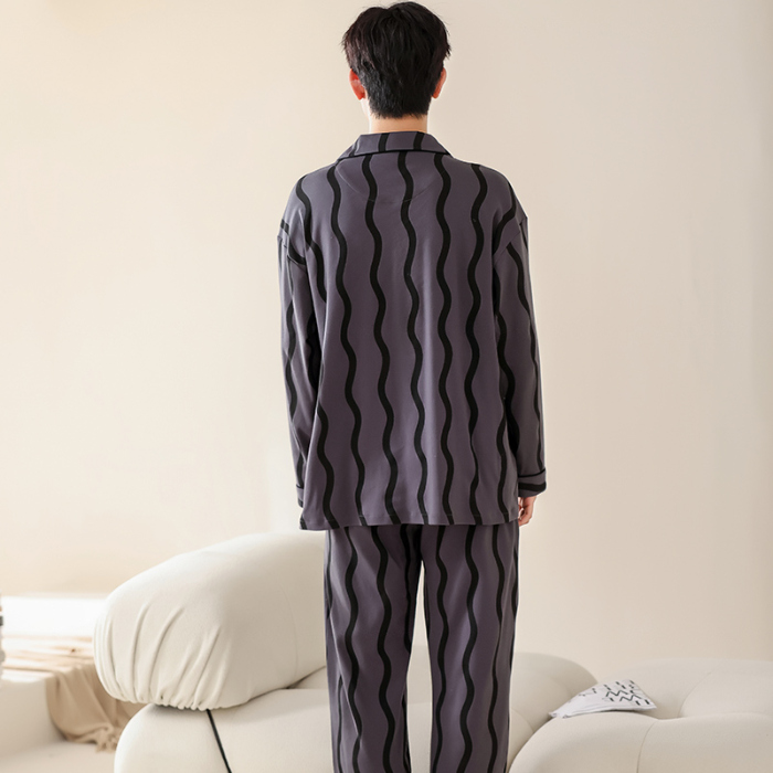 91家纺网 家纺一手货源 找家纺 洛兰沙 春秋季纯棉开衫长袖可外穿家居服睡衣 714男