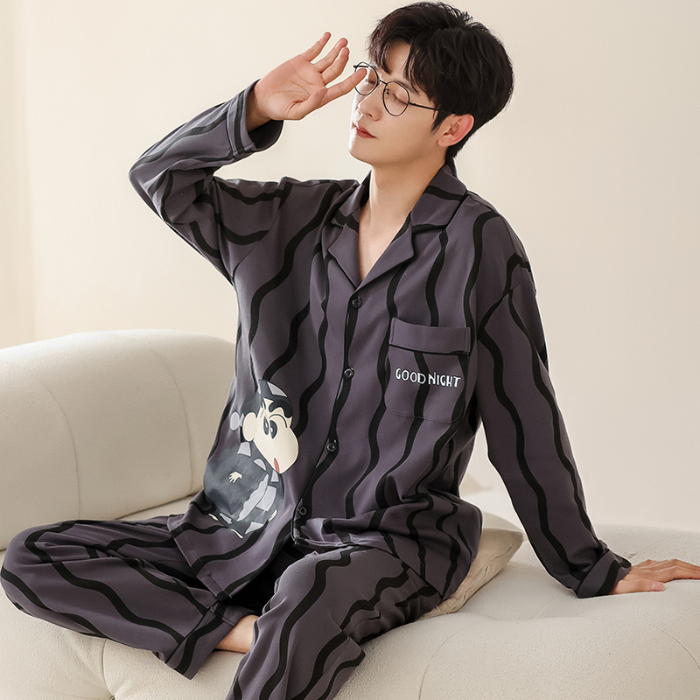 91家纺网 家纺一手货源 找家纺 洛兰沙 春秋季纯棉开衫长袖可外穿家居服睡衣 714男