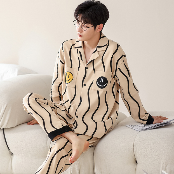 91家纺网 家纺一手货源 找家纺 洛兰沙 春秋季纯棉开衫长袖可外穿家居服睡衣 715男