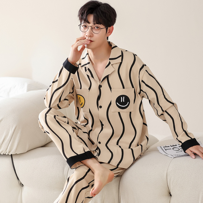 91家纺网 家纺一手货源 找家纺 洛兰沙 春秋季纯棉开衫长袖可外穿家居服睡衣 715男