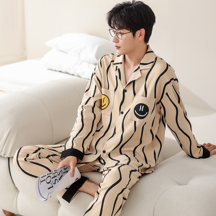 91家纺网 家纺一手货源 找家纺 洛兰沙 春秋季纯棉开衫长袖可外穿家居服睡衣 715男