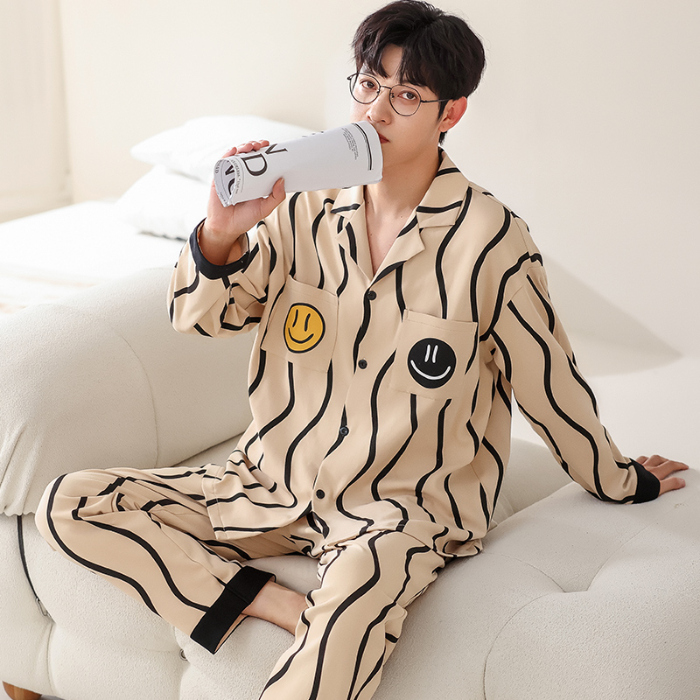 91家纺网 家纺一手货源 找家纺 洛兰沙 春秋季纯棉开衫长袖可外穿家居服睡衣 715男