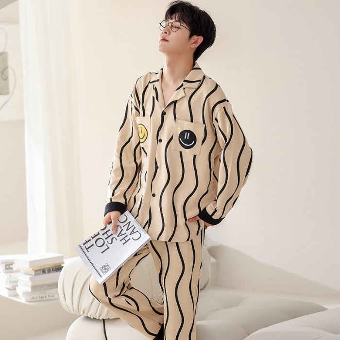 91家纺网 家纺一手货源 找家纺 洛兰沙 春秋季纯棉开衫长袖可外穿家居服睡衣 715男