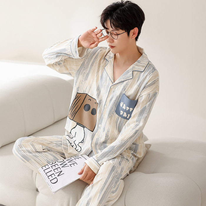 91家纺网 家纺一手货源 找家纺 洛兰沙 春秋季纯棉开衫长袖可外穿家居服睡衣 716男