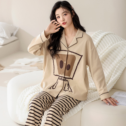 91家纺网 家纺一手货源 找家纺 （总）洛兰沙 春秋季纯棉开衫长袖可外穿家居服情侣套装