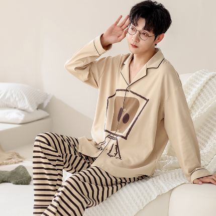 91家纺网 家纺一手货源 找家纺 （总）洛兰沙 春秋季纯棉开衫长袖可外穿家居服情侣套装