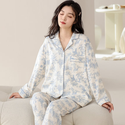 91家纺网 家纺一手货源 找家纺 （总）洛兰沙 春秋季纯棉开衫长袖可外穿家居服情侣套装
