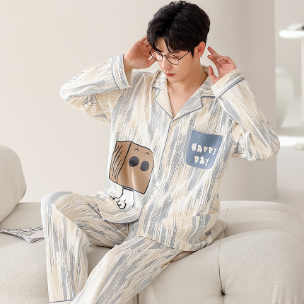 91家纺网 家纺一手货源 找家纺 （总）洛兰沙 春秋季纯棉开衫长袖可外穿家居服情侣套装