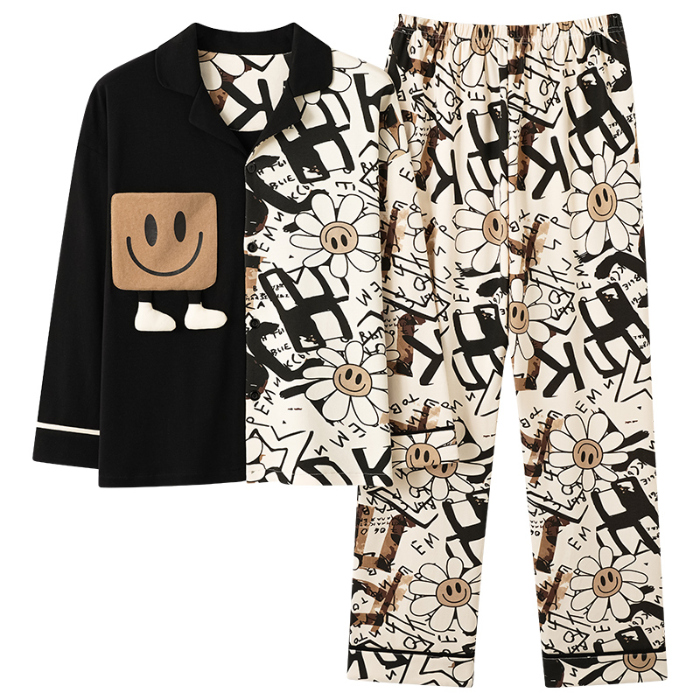 91家纺网 家纺一手货源 找家纺 洛兰沙 春秋季纯棉开衫长袖可外穿家居服情侣套装 640女