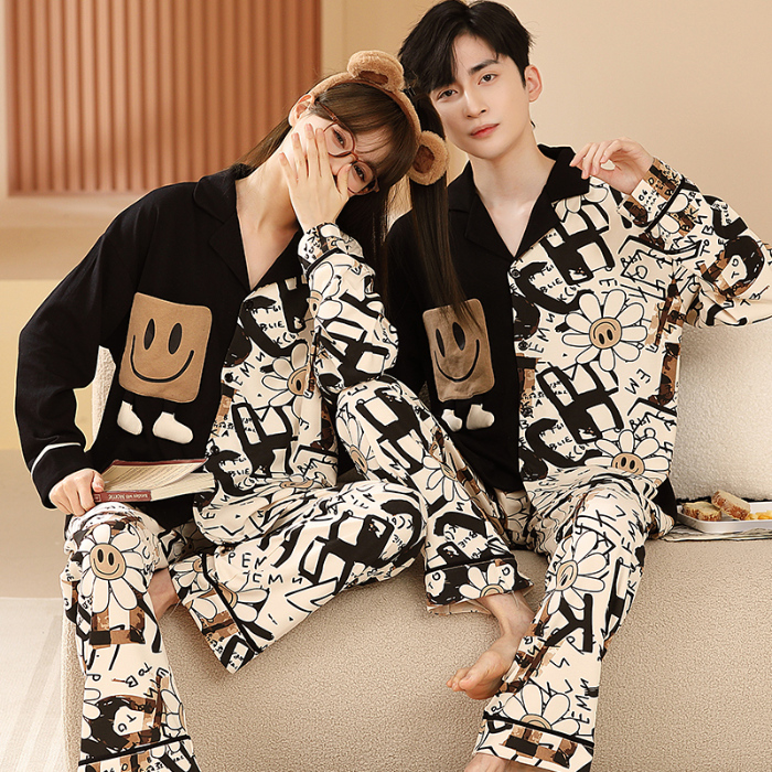 91家纺网 家纺一手货源 找家纺 洛兰沙 春秋季纯棉开衫长袖可外穿家居服情侣套装 640女