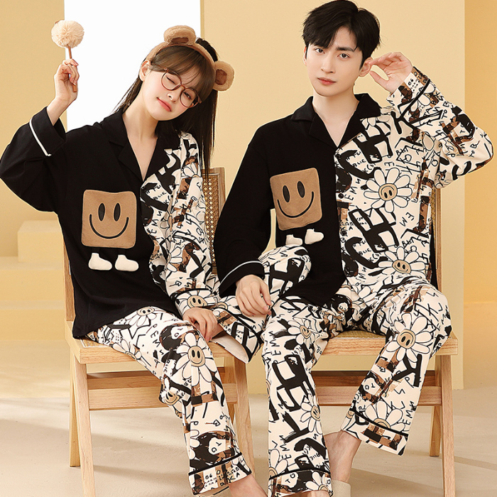 91家纺网 家纺一手货源 找家纺 洛兰沙 春秋季纯棉开衫长袖可外穿家居服情侣套装 640女