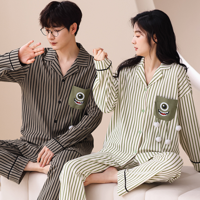 91家纺网 家纺一手货源 找家纺 洛兰沙 春秋季纯棉开衫长袖可外穿家居服情侣套装 665女