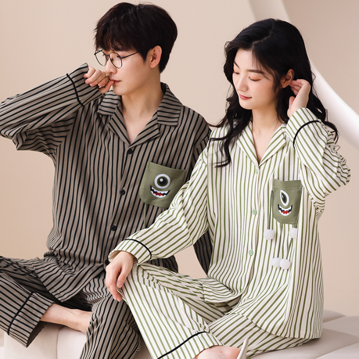 91家纺网 家纺一手货源 找家纺 洛兰沙 春秋季纯棉开衫长袖可外穿家居服情侣套装 665女