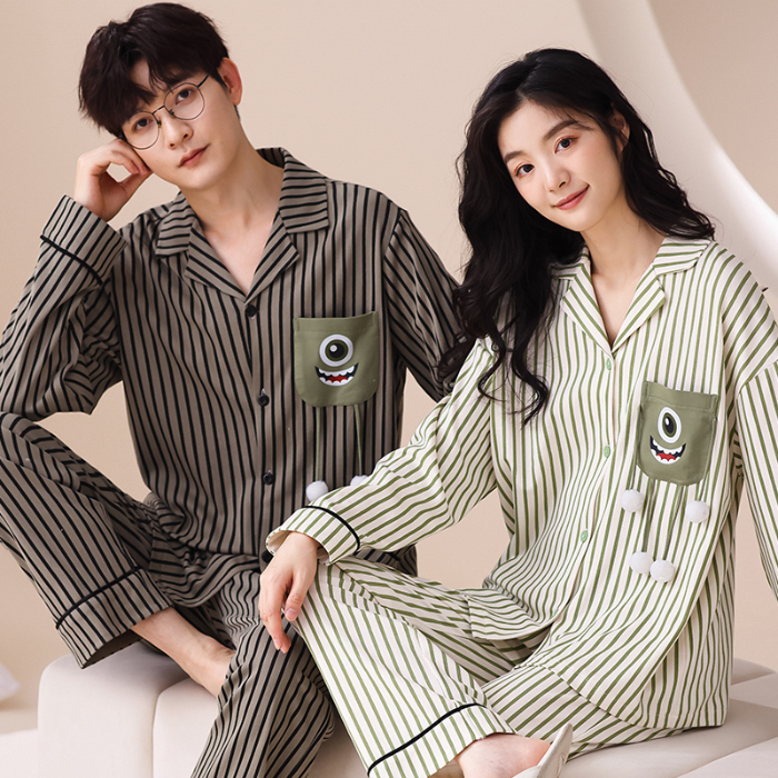 91家纺网 家纺一手货源 找家纺 洛兰沙 春秋季纯棉开衫长袖可外穿家居服情侣套装 665女