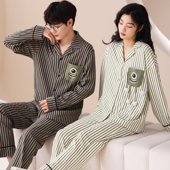 91家纺网 家纺一手货源 找家纺 洛兰沙 春秋季纯棉开衫长袖可外穿家居服情侣套装 665女