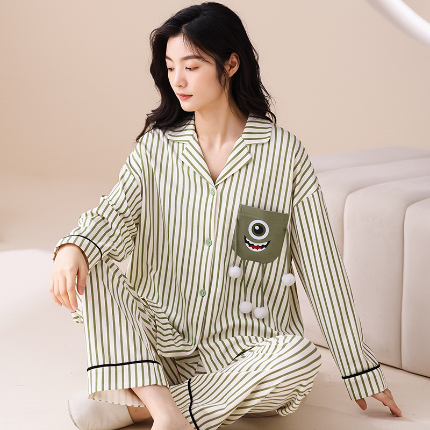 洛兰沙 春秋季纯棉开衫长袖可外穿家居服情侣套装 665女