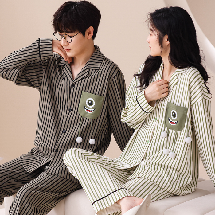 91家纺网 家纺一手货源 找家纺 洛兰沙 春秋季纯棉开衫长袖可外穿家居服情侣套装 665女