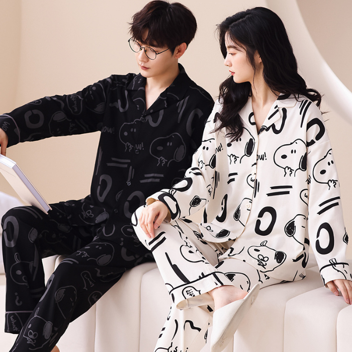 91家纺网 家纺一手货源 找家纺 洛兰沙 春秋季纯棉开衫长袖可外穿家居服情侣套装 667女