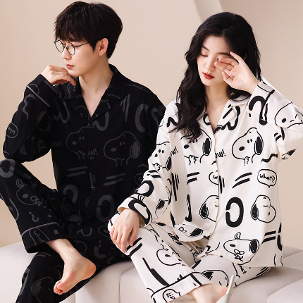 洛兰沙 春秋季纯棉开衫长袖可外穿家居服情侣套装 667女