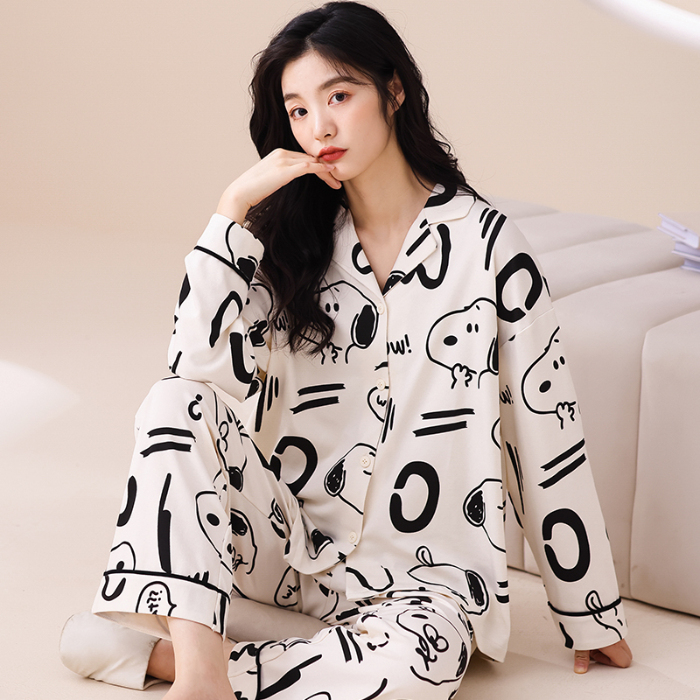 91家纺网 家纺一手货源 找家纺 洛兰沙 春秋季纯棉开衫长袖可外穿家居服情侣套装 667女