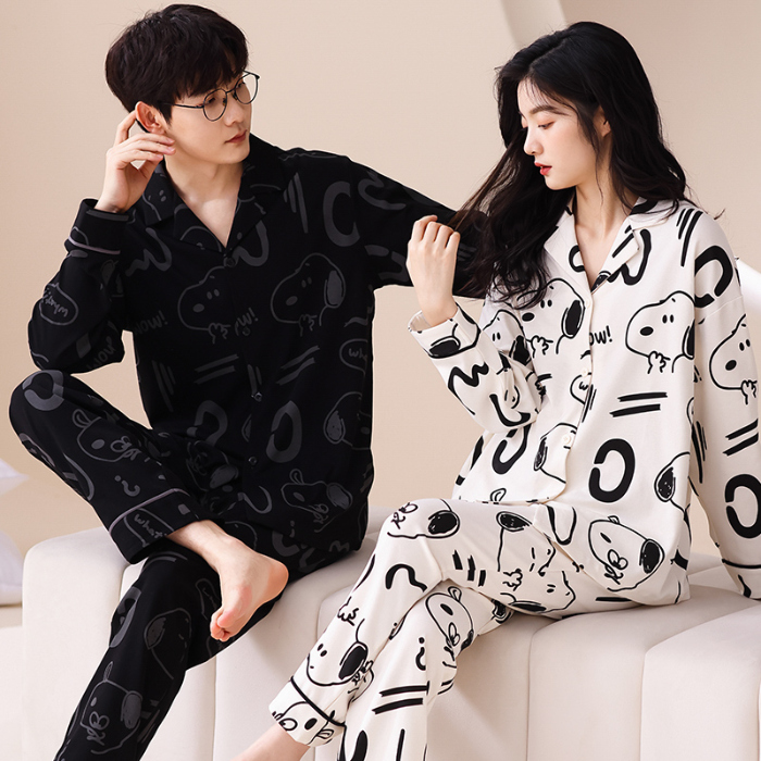 91家纺网 家纺一手货源 找家纺 洛兰沙 春秋季纯棉开衫长袖可外穿家居服情侣套装 667女