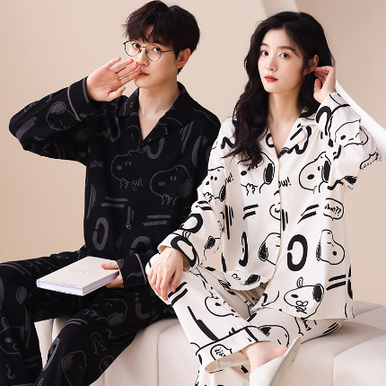 洛兰沙 春秋季纯棉开衫长袖可外穿家居服情侣套装 667男