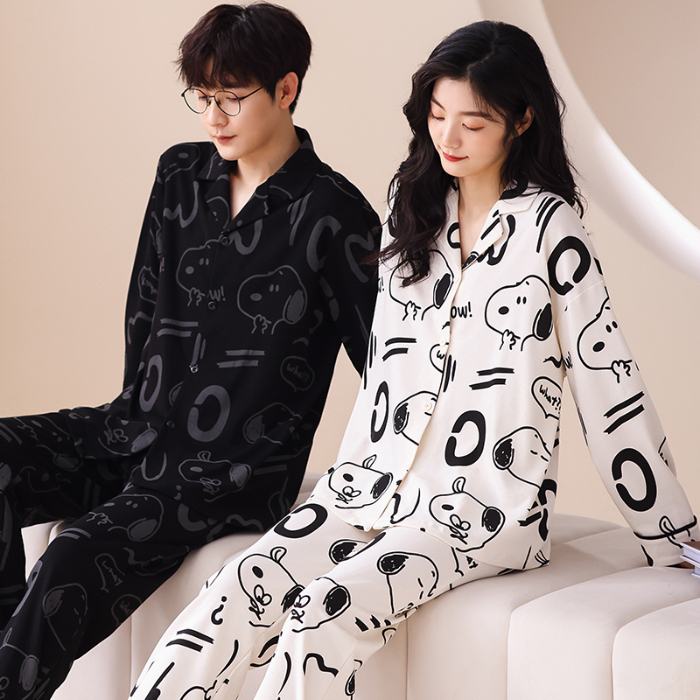 91家纺网 家纺一手货源 找家纺 洛兰沙 春秋季纯棉开衫长袖可外穿家居服情侣套装 667男