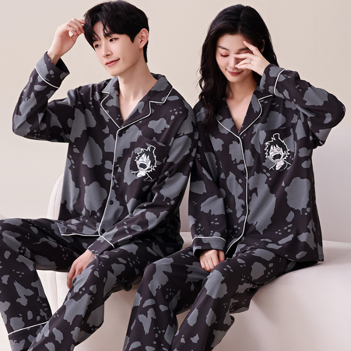 91家纺网 家纺一手货源 找家纺 洛兰沙 春秋季纯棉开衫长袖可外穿家居服情侣套装 678女