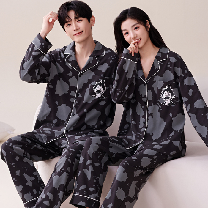 91家纺网 家纺一手货源 找家纺 洛兰沙 春秋季纯棉开衫长袖可外穿家居服情侣套装 678女