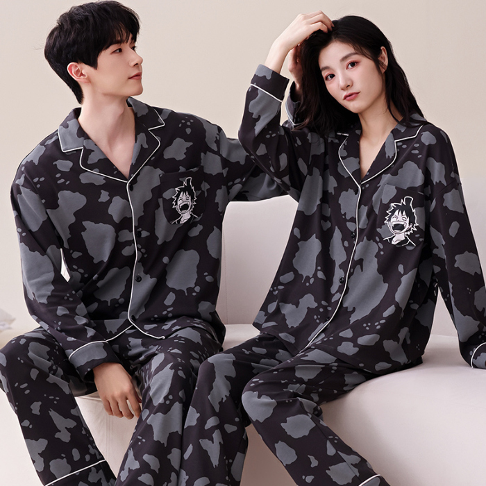 91家纺网 家纺一手货源 找家纺 洛兰沙 春秋季纯棉开衫长袖可外穿家居服情侣套装 678女