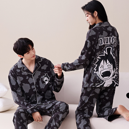 洛兰沙 春秋季纯棉开衫长袖可外穿家居服情侣套装 678男