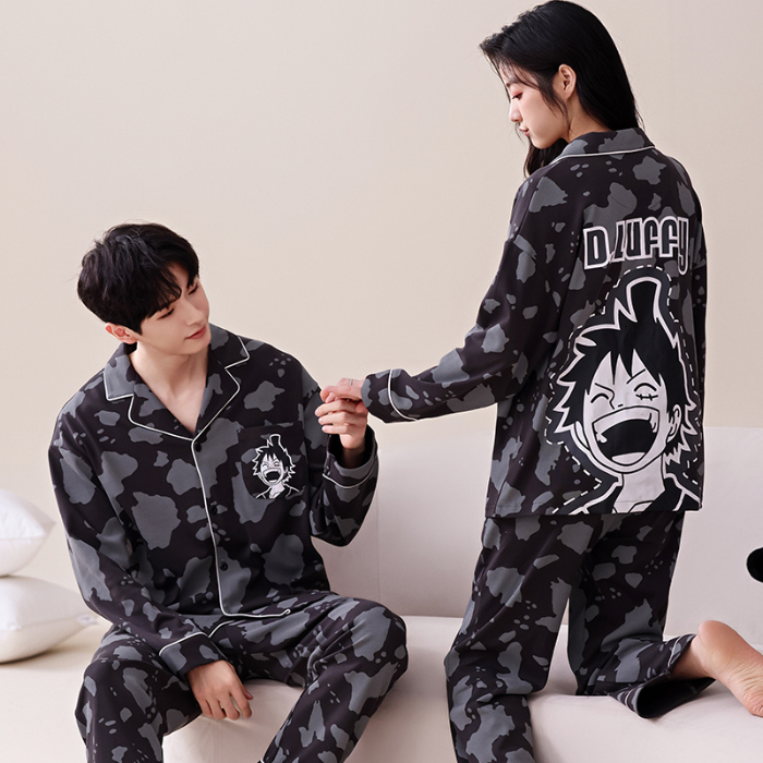 91家纺网 家纺一手货源 找家纺 洛兰沙 春秋季纯棉开衫长袖可外穿家居服情侣套装 678男