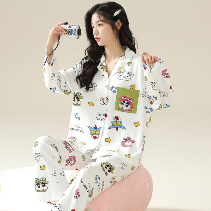 91家纺网 家纺一手货源 找家纺 洛兰沙 春秋季纯棉开衫长袖可外穿家居服情侣套装 681女