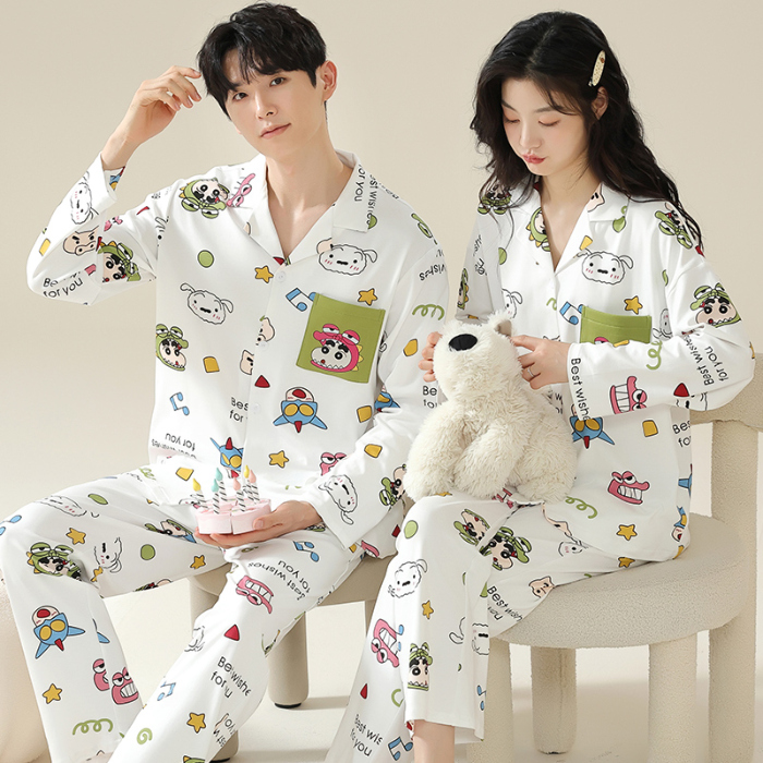 91家纺网 家纺一手货源 找家纺 洛兰沙 春秋季纯棉开衫长袖可外穿家居服情侣套装 681女