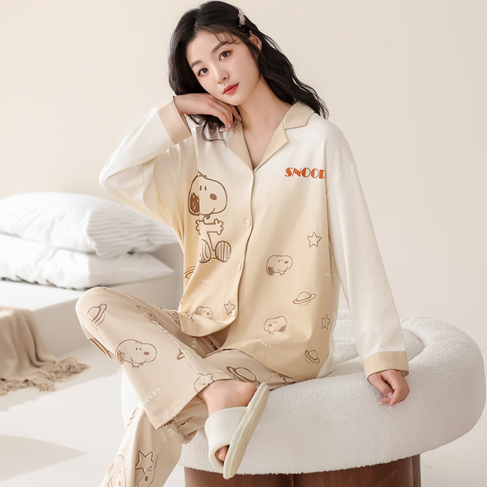 91家纺网 家纺一手货源 找家纺 洛兰沙 春秋季纯棉开衫长袖可外穿家居服情侣套装 699女