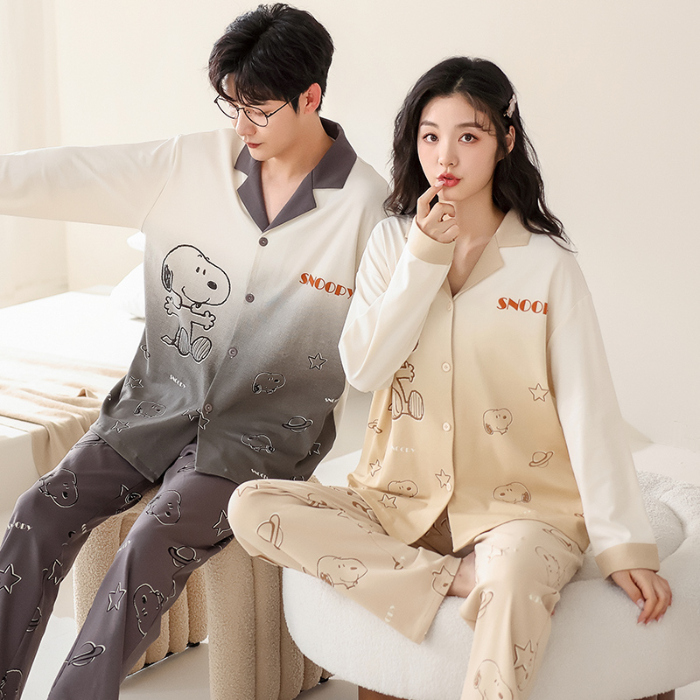 91家纺网 家纺一手货源 找家纺 洛兰沙 春秋季纯棉开衫长袖可外穿家居服情侣套装 699男