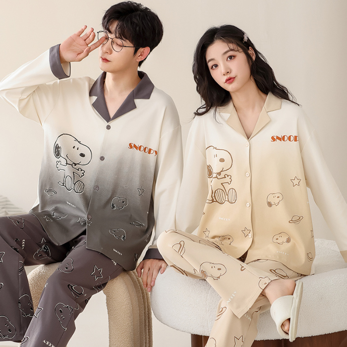 91家纺网 家纺一手货源 找家纺 洛兰沙 春秋季纯棉开衫长袖可外穿家居服情侣套装 699男