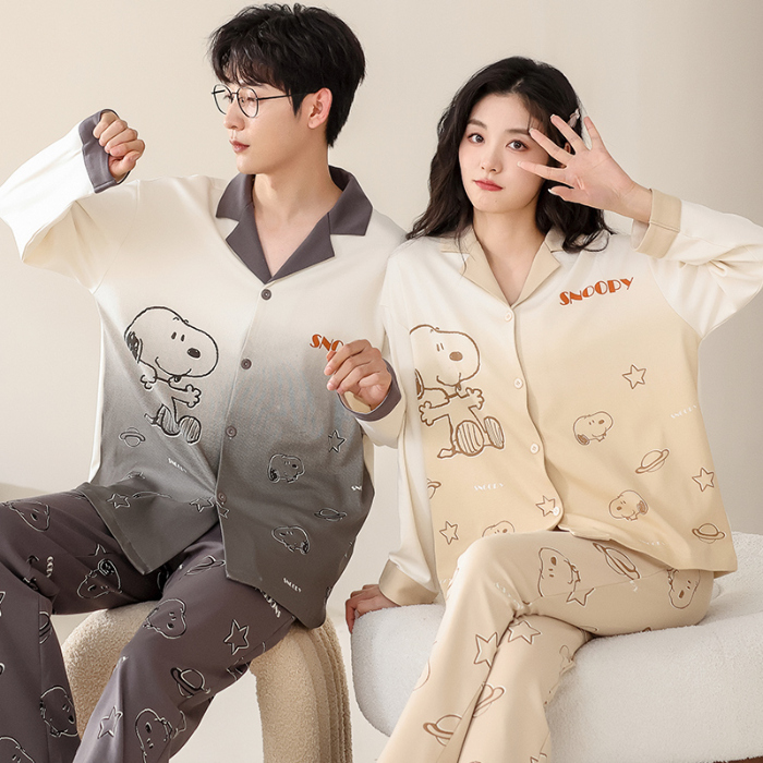 91家纺网 家纺一手货源 找家纺 洛兰沙 春秋季纯棉开衫长袖可外穿家居服情侣套装 699男