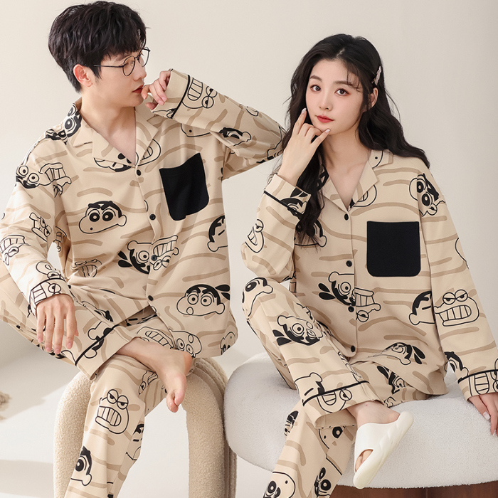 91家纺网 家纺一手货源 找家纺 洛兰沙 春秋季纯棉开衫长袖可外穿家居服情侣套装 709男