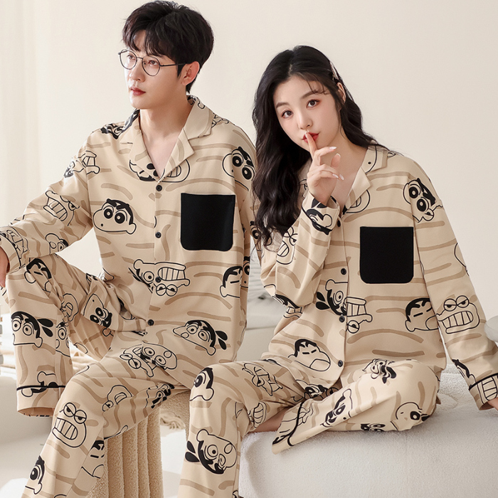 91家纺网 家纺一手货源 找家纺 洛兰沙 春秋季纯棉开衫长袖可外穿家居服情侣套装 709男