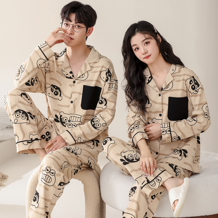 91家纺网 家纺一手货源 找家纺 洛兰沙 春秋季纯棉开衫长袖可外穿家居服情侣套装 709男