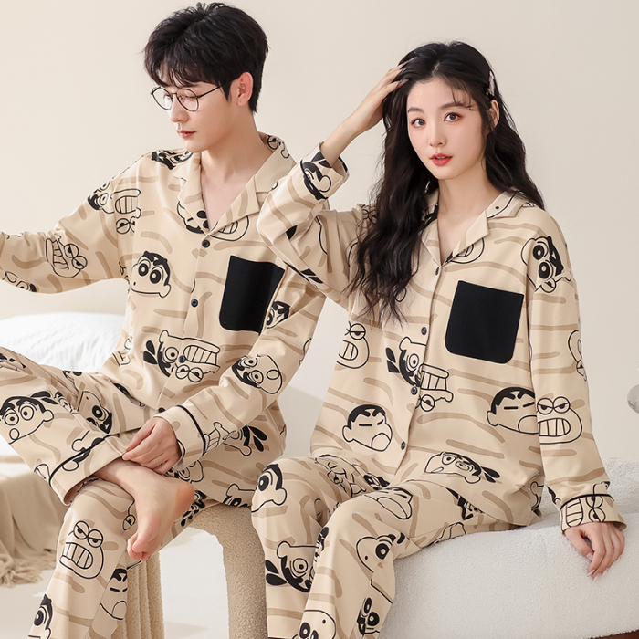 91家纺网 家纺一手货源 找家纺 洛兰沙 春秋季纯棉开衫长袖可外穿家居服情侣套装 709男