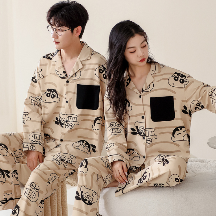 91家纺网 家纺一手货源 找家纺 洛兰沙 春秋季纯棉开衫长袖可外穿家居服情侣套装 709男