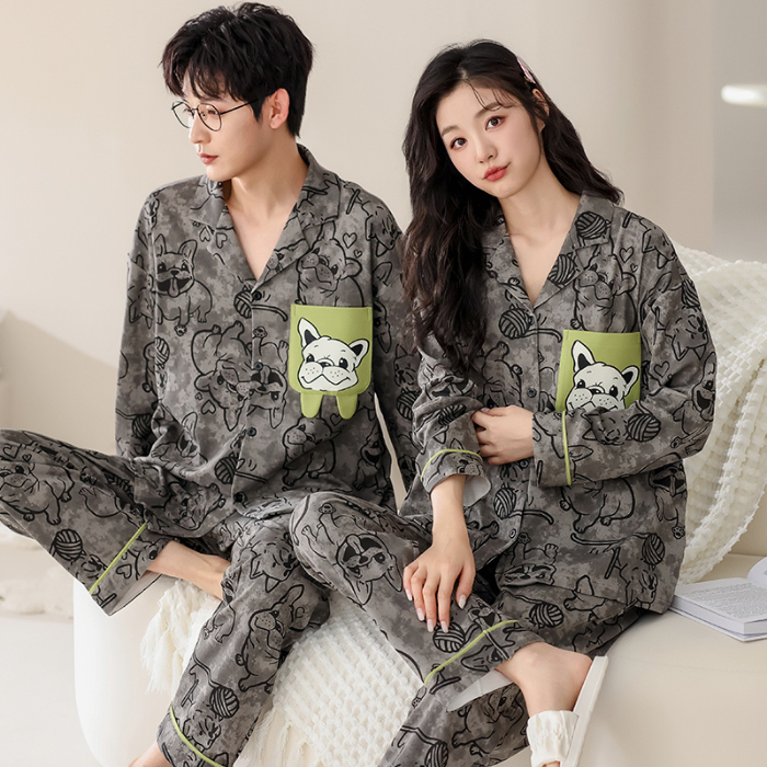 91家纺网 家纺一手货源 找家纺 洛兰沙 春秋季纯棉开衫长袖可外穿家居服情侣套装 710女