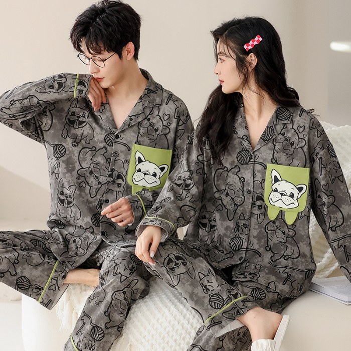 91家纺网 家纺一手货源 找家纺 洛兰沙 春秋季纯棉开衫长袖可外穿家居服情侣套装 710女