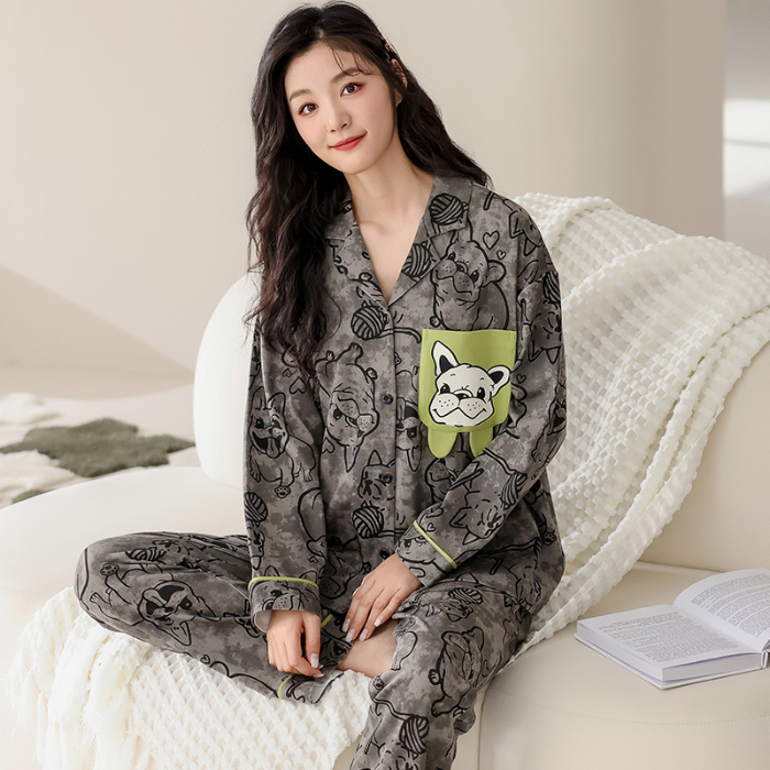 91家纺网 家纺一手货源 找家纺 洛兰沙 春秋季纯棉开衫长袖可外穿家居服情侣套装 710女